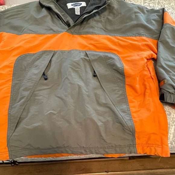 Old Navy Vtg Jacket hooded Windbreaker men gray orange Fleece Lined Pullover - Picture 3 of 9